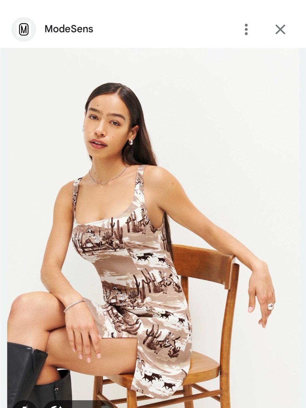 NWT: Reformation Noah Ranchero Beige Desert-Print Square Neck Mini Dress